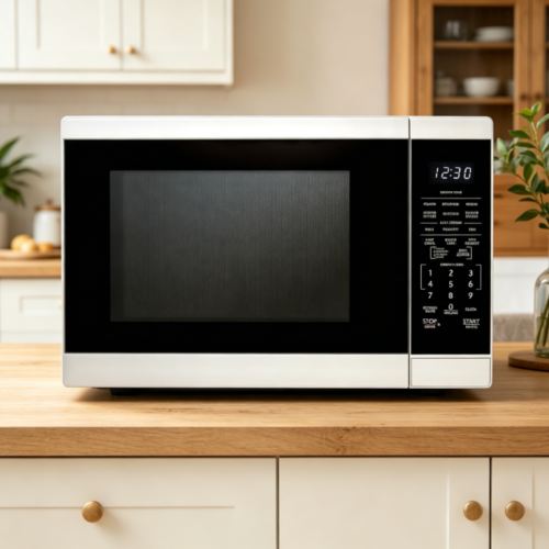 White microwave oven with detachable turntable